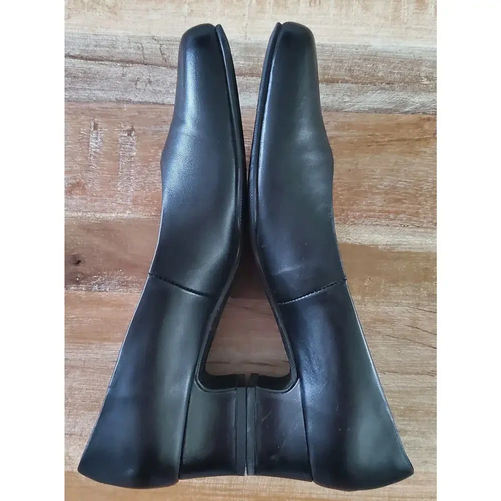 Mark Lemp Classics Womens Black Leather Low Block Heel Pumps Size 9